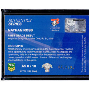 Nathan Ross Authentics Series Autograph Card