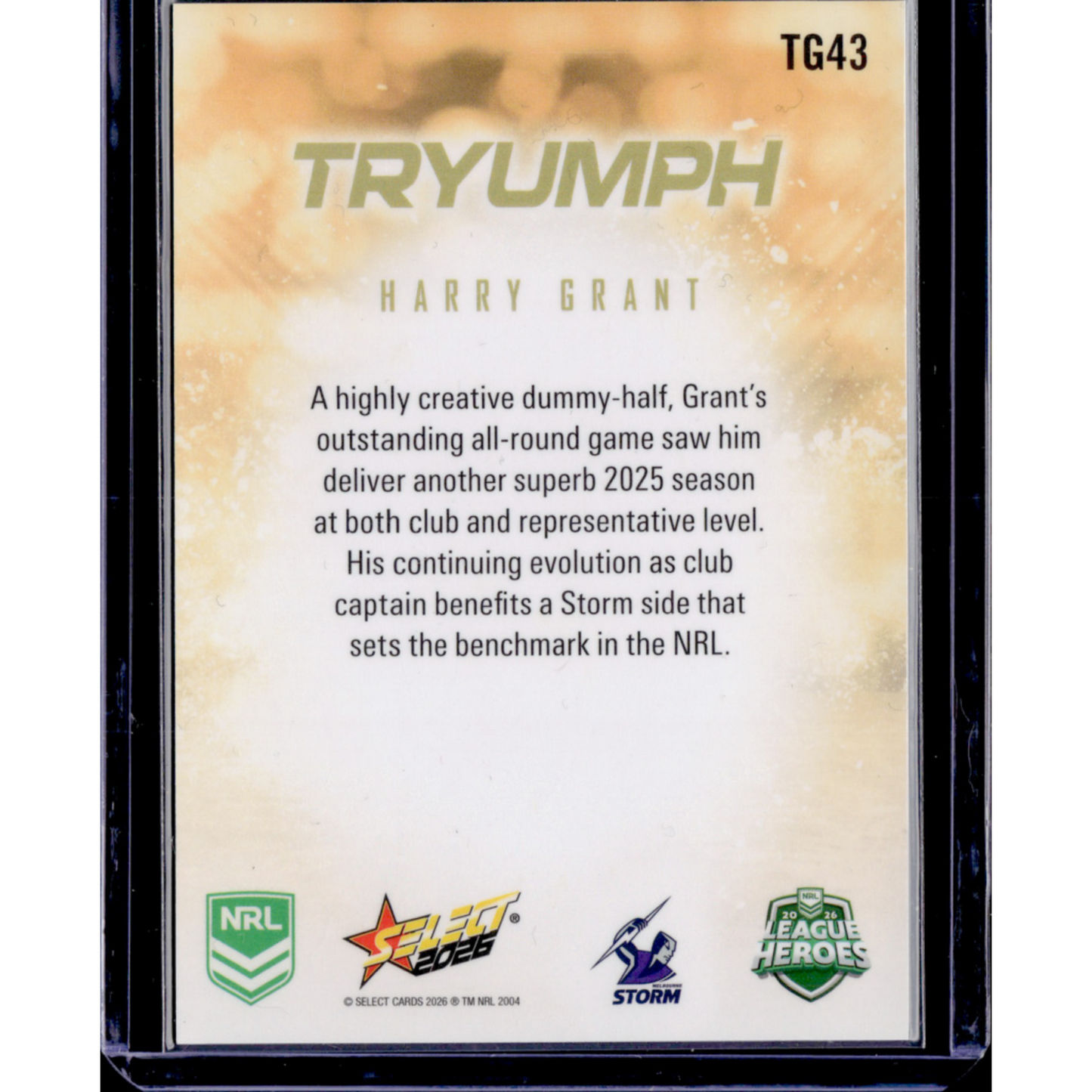 NRL Trading Cards: 2026 Select League Heroes — Harry Grant Tryumph Gold (#/80)