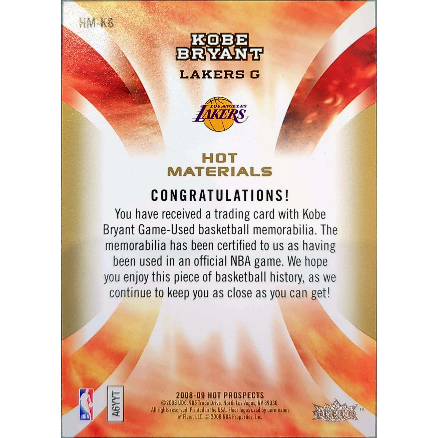 Fleer 2008/09 Hot Prospects - Kobe Bryant Hot Material