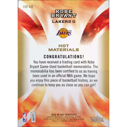 Fleer 2008/09 Hot Prospects - Kobe Bryant Hot Material