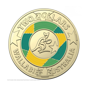 2019 $2 Wallabies Rugby World Cup Two Dollar UNC Coin In Folder.