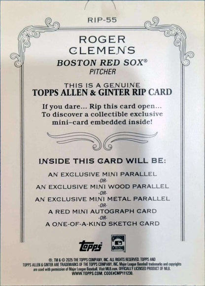 2025 Topps Allen & Ginter - Roger Clemens Rip Card (#042/199)