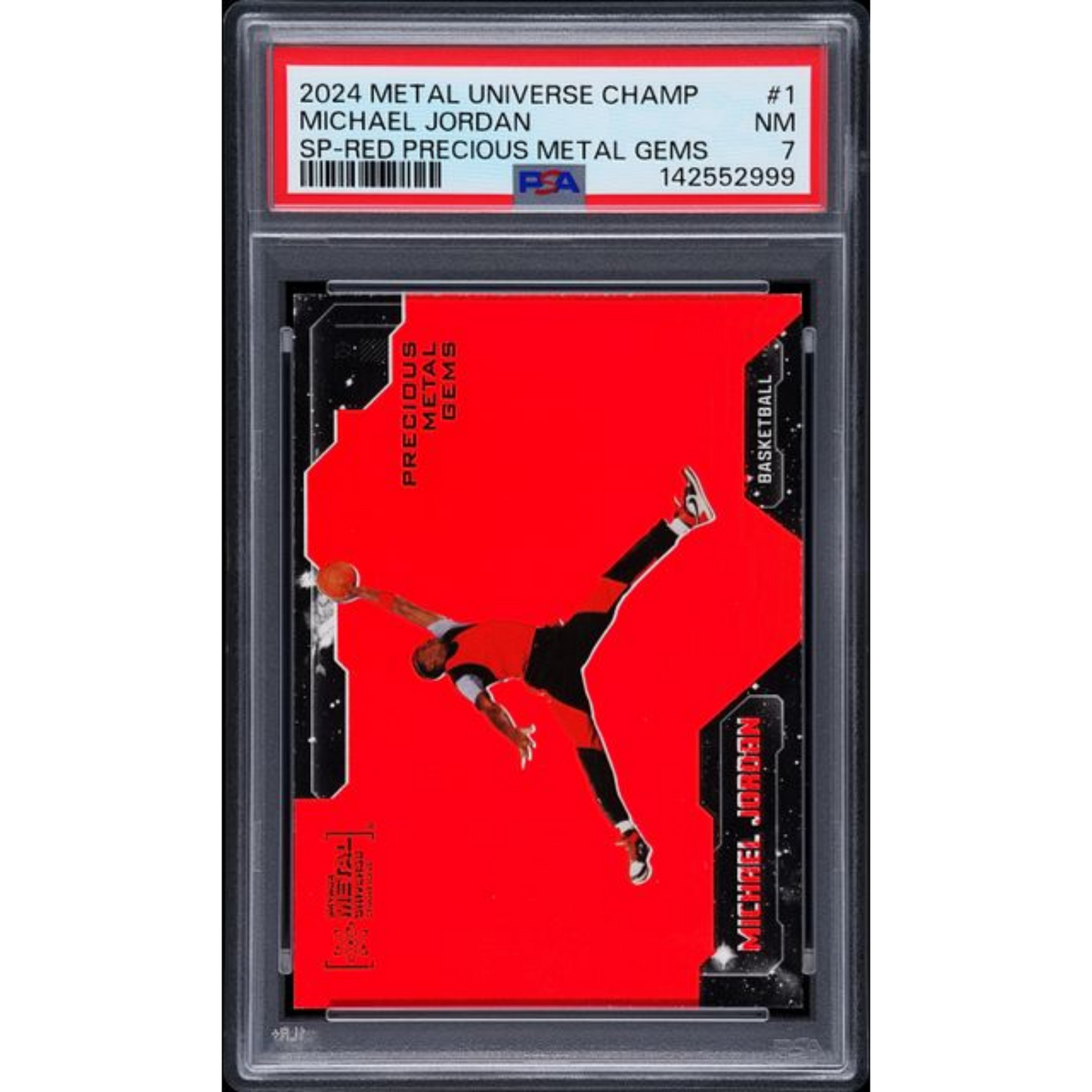 2024 Upper Deck Skybox Metal Universe Champions: Michael Jordan — Red Precious Metal Gems (PSA 7 Near-Mint)