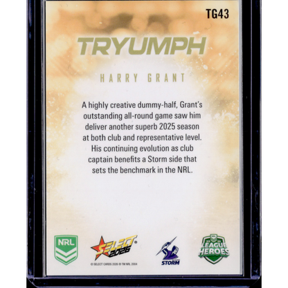 NRL Trading Cards: 2026 Select League Heroes — Harry Grant Tryumph Gold (#/80)