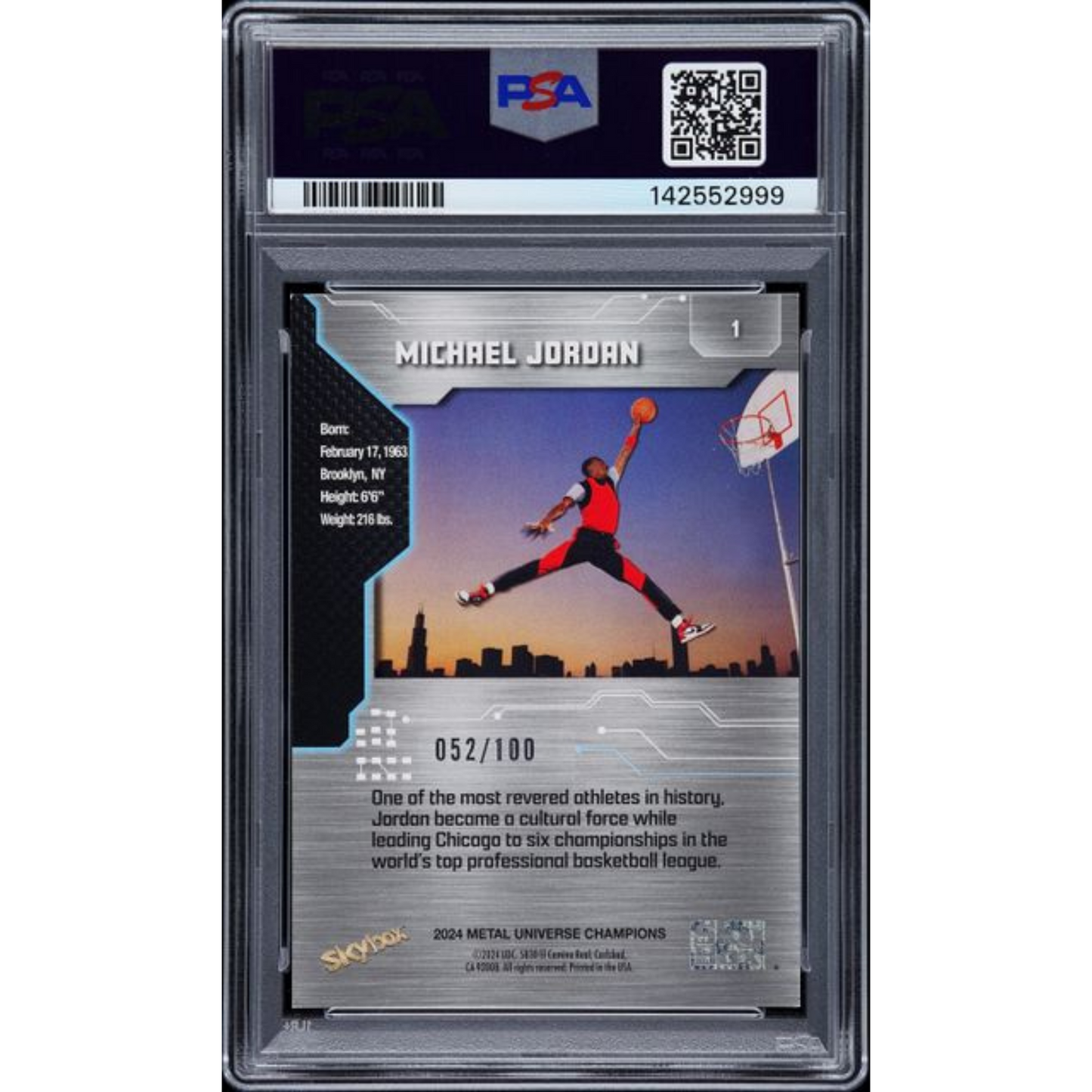 2024 Upper Deck Skybox Metal Universe Champions: Michael Jordan — Red Precious Metal Gems (PSA 7 Near-Mint)